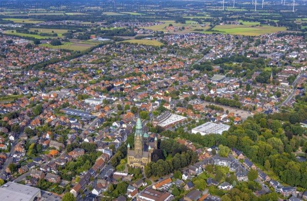 Aerial view, St. Anthony's Basilica Catholic Church in Rheine City in Rheine, Münsterland, North