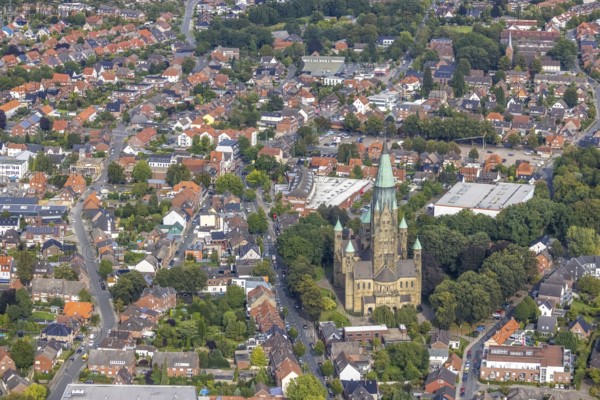 Aerial view, St. Anthony's Basilica Catholic Church in Rheine City in Rheine, Münsterland, North