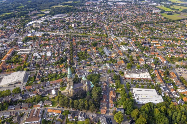Aerial view, St. Anthony's Basilica Catholic Church in Rheine City in Rheine, Münsterland, North