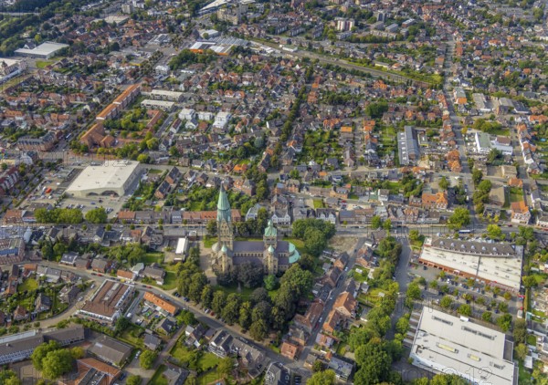 Aerial view, St. Anthony's Basilica Catholic Church in Rheine City in Rheine, Münsterland, North
