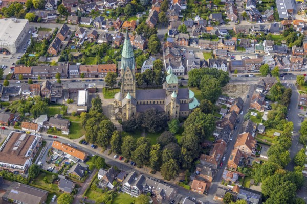 Aerial view, St. Anthony's Basilica Catholic Church in Rheine City in Rheine, Münsterland, North