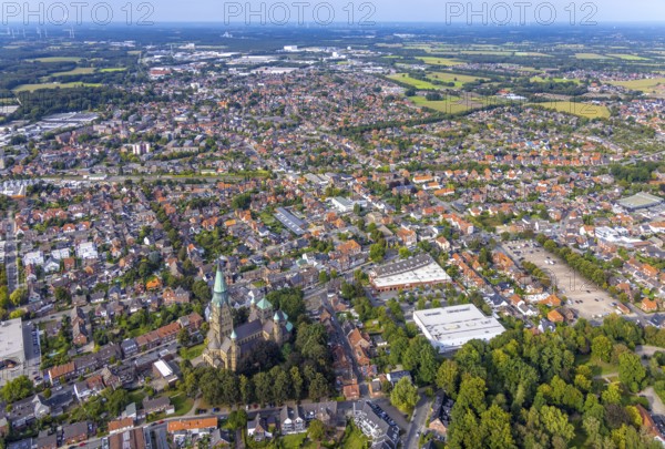 Aerial view, St. Anthony's Basilica Catholic Church in Rheine City in Rheine, Münsterland, North