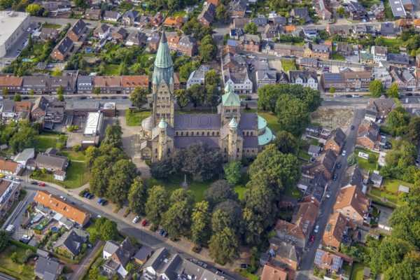 Aerial view, St. Anthony's Basilica Catholic Church in Rheine City in Rheine, Münsterland, North