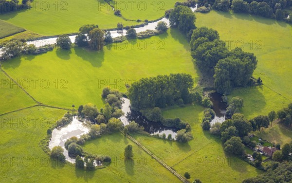 Aerial view, river Ems in the nature reserve Emsaue at the district Gellendorf in Rheine,
