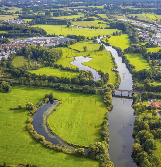 Aerial view, river Ems in the nature reserve Emsaue at the district Gellendorf in Rheine,