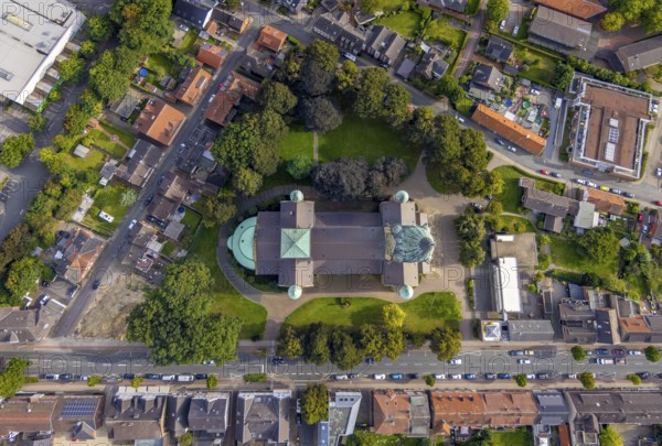 Aerial view, St. Anthony's Basilica Catholic Church in Rheine City in Rheine, Münsterland, North
