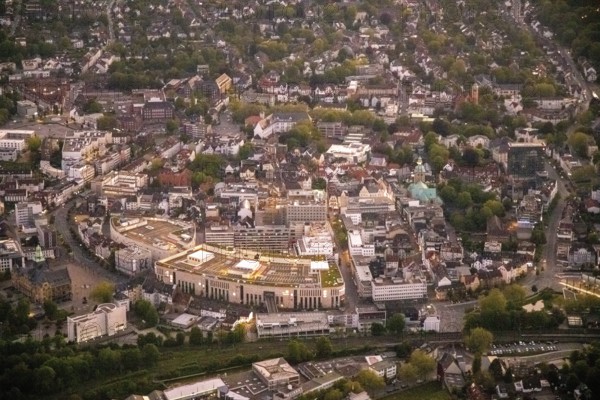 Aerial view, old town with Kaiserwall, Palais Vest shopping centre, catholic ProbsteiKirche St.