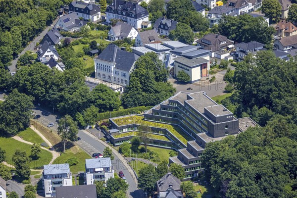 Aerial photo, Olpe tax office and catholic Gallenberg school, Olpe town, Olpe, Sauerland, North
