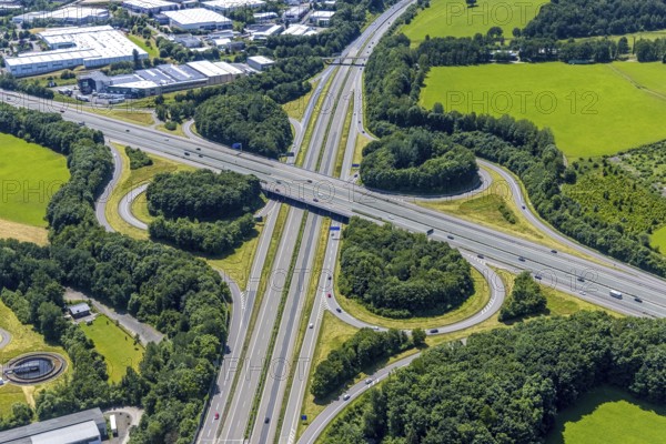 Aerial view, motorway junction Olpe-Süd, A4 and A45, Dahl, Olpe, Sauerland, North Rhine-Westphalia,