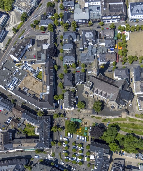 Aerial view, St. St Martin's Church, city wall with angel tower, police operation at Kurkölner
