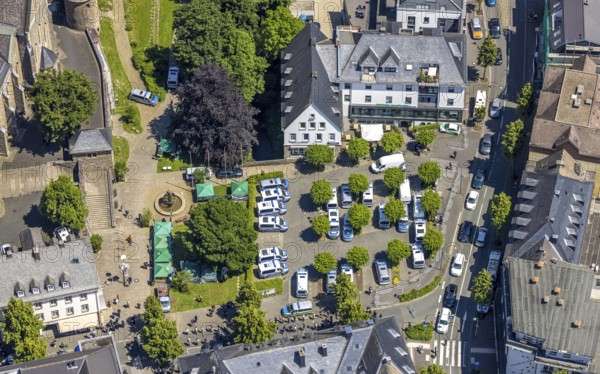 Aerial photo, police operation at Kurkölner Platz, Olpe city, Olpe, Sauerland, North