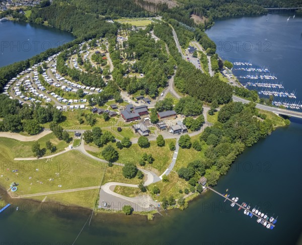 Aerial view, Biggesee, Camping Biggesee - Vier Jahreszeiten, Rhode, Olpe, Sauerland, North