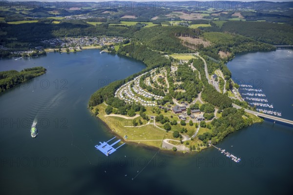 Aerial view, Biggesee, Camping Biggesee - Vier Jahreszeiten, passenger navigation with the