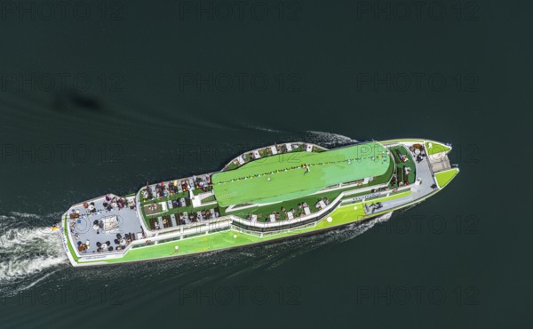 Aerial view, Biggesee, passenger navigation with the excursion boat Westfalen, Sondern, Olpe,