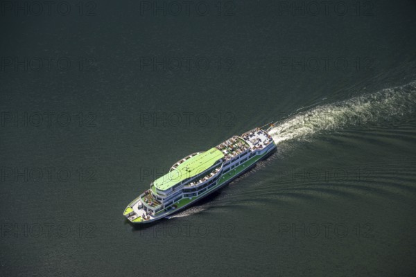 Aerial view, Biggesee, passenger navigation with the excursion boat Westfalen, Sondern, Olpe,