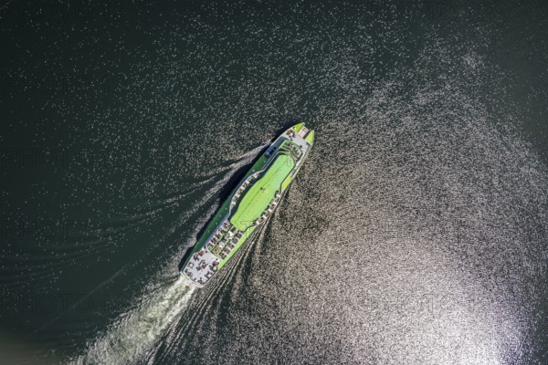 Aerial view, Biggesee, passenger navigation with the excursion boat Westfalen, Sondern, Olpe,