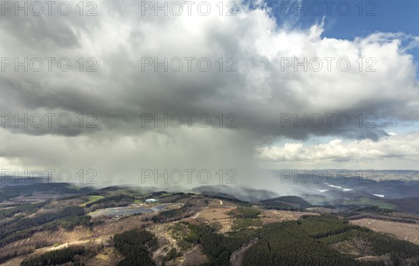 Aerial view, Olper Entsorgungszentrum GmbH, cloud, snow shower, Oberveischede Unterneger, Olpe,