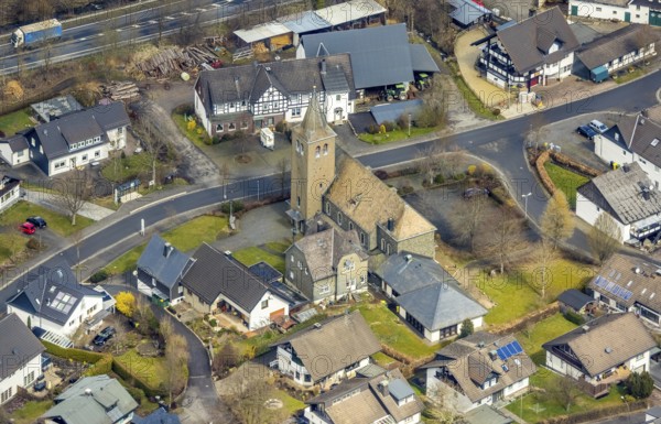 Aerial view, parish church St. Luzia, Oberveischede, Olpe, Sauerland, district Olpe, North