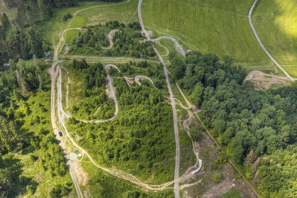 Aerial view, Bikepark Fahlenscheid, mountain bike facility Liftistan, Oberveischede, Olpe,