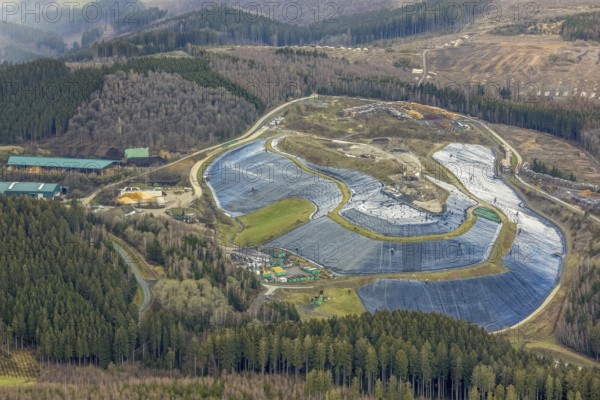 Aerial view, Olper Entsorgungszentrum GmbH, Oberveischede Unterneger, Olpe, Sauerland, Kreis Olpe,