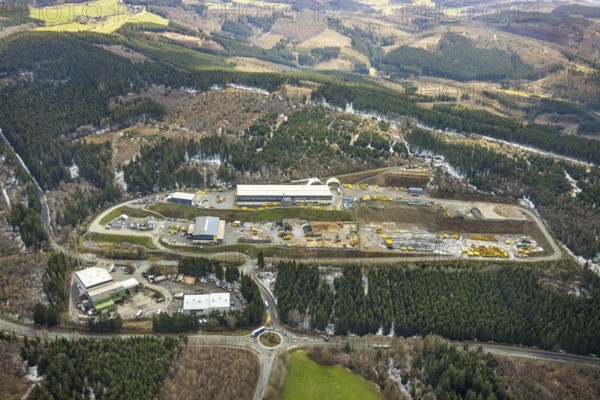 Aerial view, recycling centre Olpe, Hufnagel Service, Oberveischede, Olpe, Sauerland, Kreis Olpe,