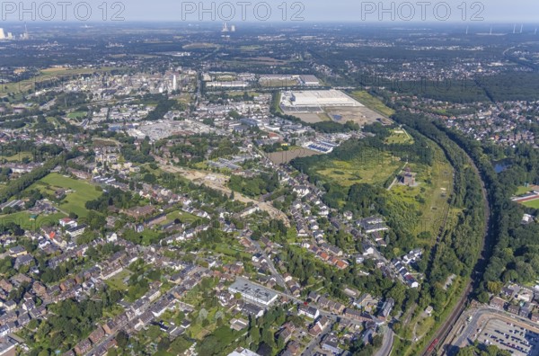 Aerial view, Sterkrade colliery with historic winding tower, Edeka central warehouse and SEGRO
