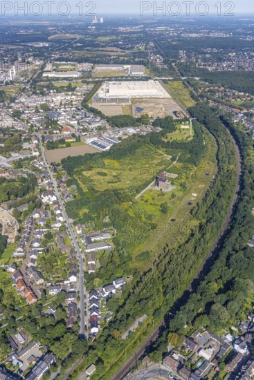 Aerial view, Sterkrade colliery with historic winding tower, Edeka central warehouse and SEGRO