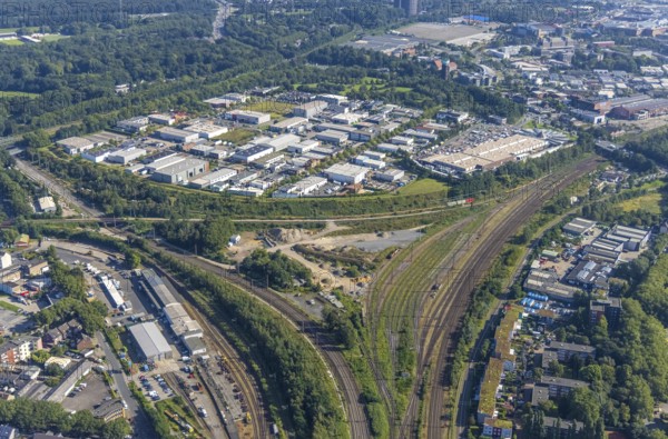 Aerial view, building plot in the Gleisdreieck near Oberhausen main station and Max-Planck-Ring