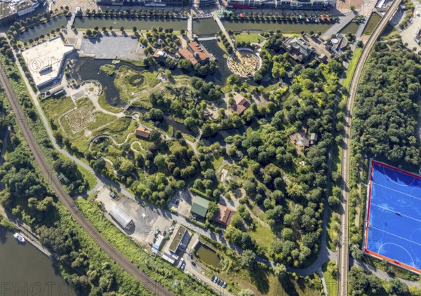 Aerial view, CentrO.Park with Centro Beach area with Beach Club in Centro Oberhausen in Borbeck,