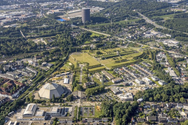 Aerial view, OLGA Park with ASO Oberhausen senior citizens' residence at OLGA Park, winding tower