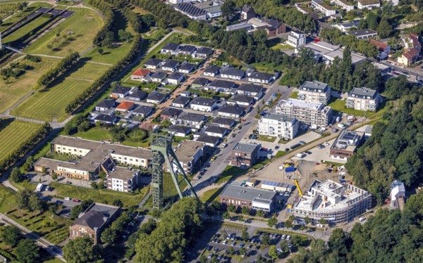 Aerial view, winding tower and Steigerhaus as well as ASO Oberhausen senior citizens' residence at