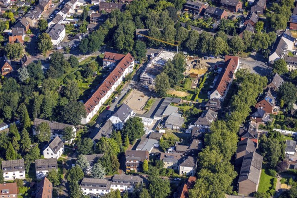 Aerial view, construction site and new building project Auf Der paddock in Dülmener Straße in the