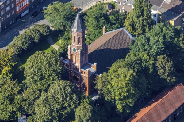 Aerial view, Evangelical Church of Christ, city centre, Oberhausen, Ruhr area, North