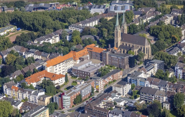 Aerial view, Marienkirche and AMEOS Klinikum St. Josef Oberhausen in the Marienviertel, Oberhausen,