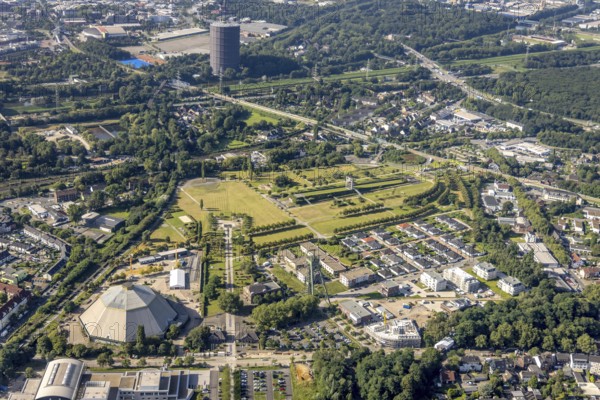 Aerial view, OLGA Park with ASO Oberhausen senior citizens' residence at OLGA Park, winding tower