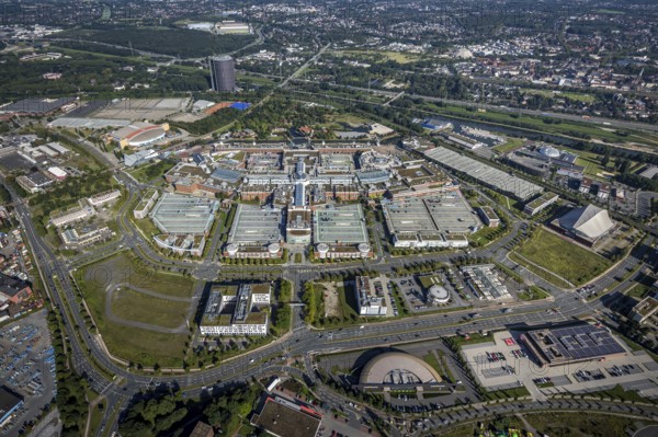 Aerial view, Centro Oberhausen shopping centre with gasometer and König-Pilsener-ARENA in Borbeck,