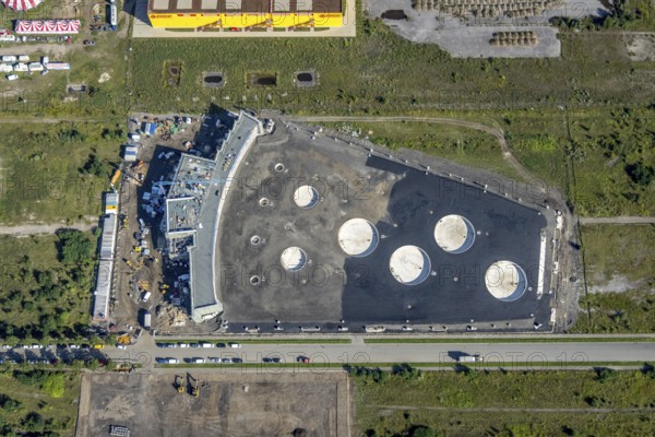 Aerial view, Topgolf course under construction on the steelworks site at Brammenring in Centro