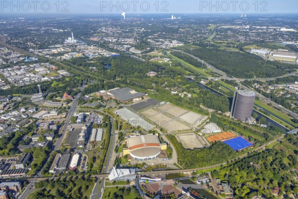 Aerial view, Centro Oberhausen shopping centre with gasometer and König-Pilsener-ARENA as well as