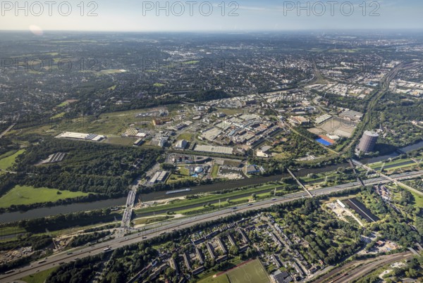 Aerial view, The Topgolf course under construction on the steelworks site at the Brammenring in the