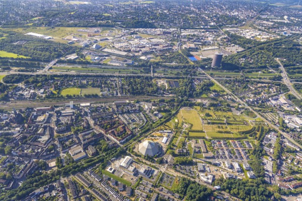 Aerial view, OLGA Park with ASO Oberhausen senior citizens' residence at OLGA Park, winding tower