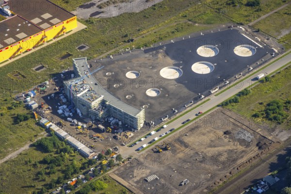 Aerial view, Topgolf course under construction on the steelworks site at Brammenring in Centro
