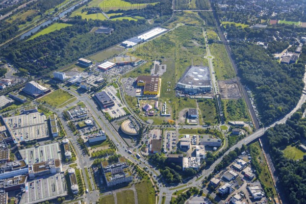Aerial view, The Topgolf course under construction on the steelworks site at the Brammenring in the