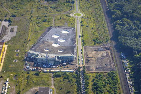 Aerial view, Topgolf course under construction on the steelworks site at Brammenring in Centro