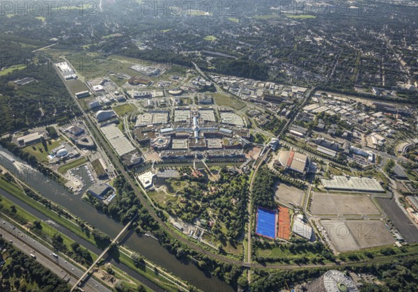 Aerial view, The Topgolf course under construction on the steelworks site at the Brammenring in the