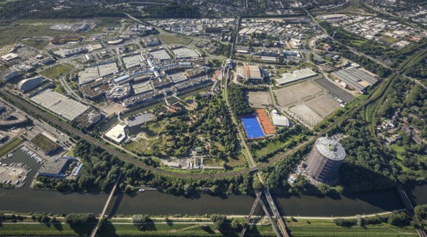 Aerial view, The Topgolf course under construction on the steelworks site at the Brammenring in the
