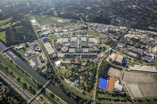 Aerial view, The Topgolf course under construction on the steelworks site at the Brammenring in the