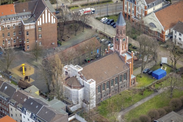 Aerial view, construction site Christuskirche, city centre, Oberhausen, Ruhr area, North
