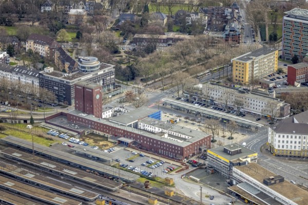 Aerial view, Oberhausen main station, reception building, city centre, Oberhausen, Ruhr area, North