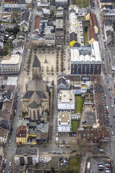 Aerial view, Catholic Church at Altmarkt, city centre, Oberhausen, Ruhr area, North