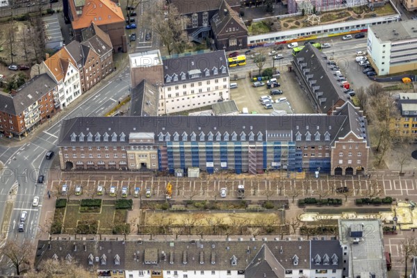 Aerial view, Friedensplatz, police station, house facade renovation, city centre, Oberhausen, Ruhr